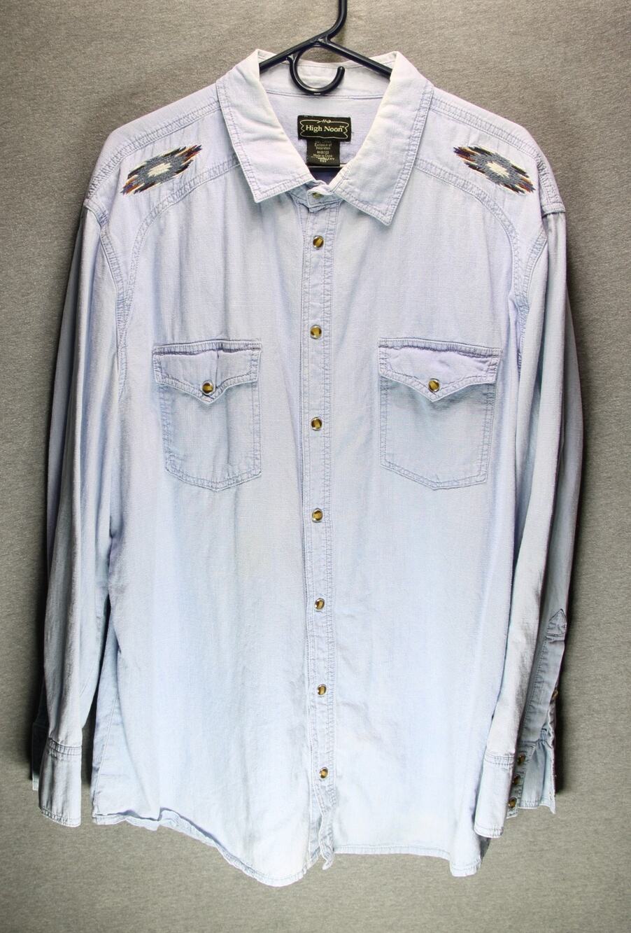 High Noon Western Pearl Snap Shirt Mens XL Light Blue Embroidered Dreamcatcher